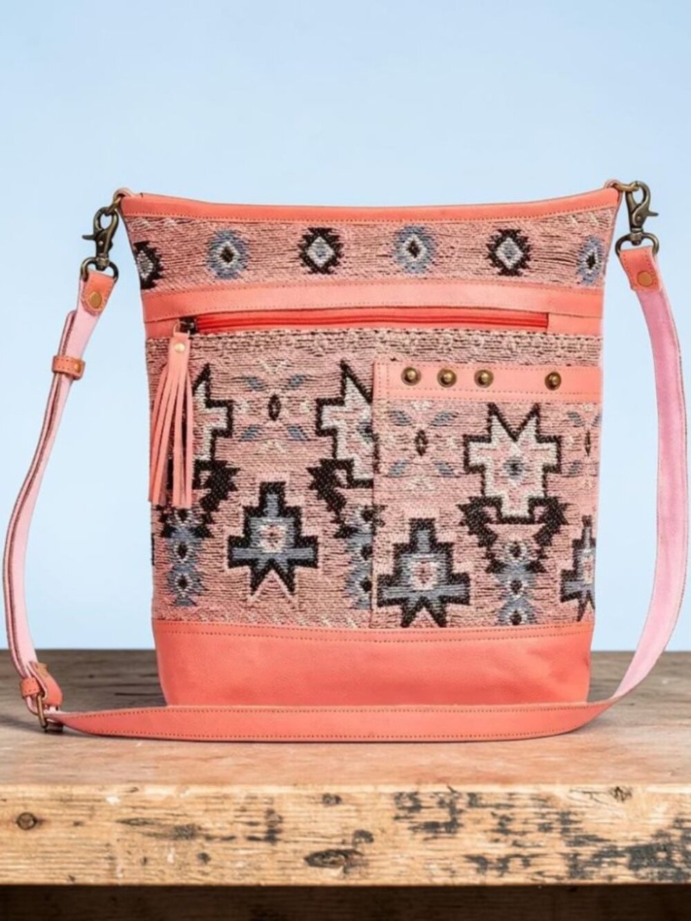 Myra Bag Handcrafted Leather & Canvas "Suzana Trail" Shoulder Crossbody Bag